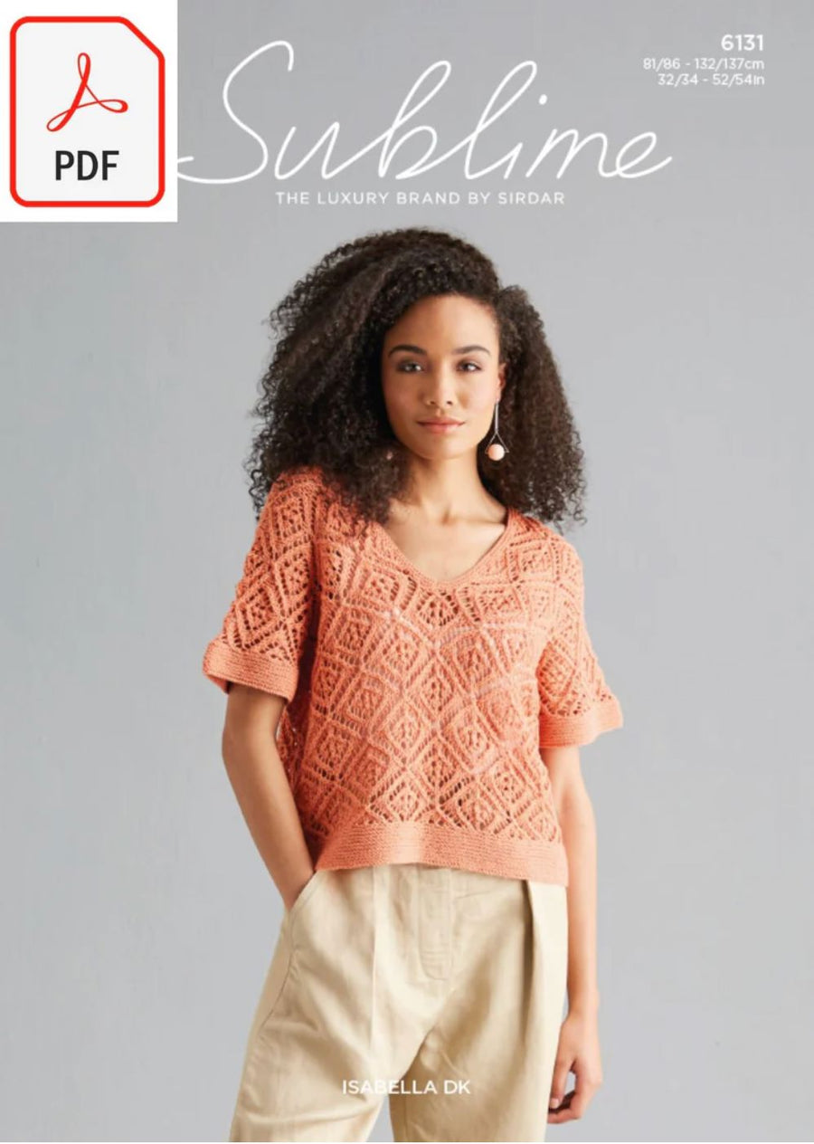 Sirdar Sublime 6133 Ladies V Neck Top in Sublime Isabella DK (PDF) Knit in a Box 