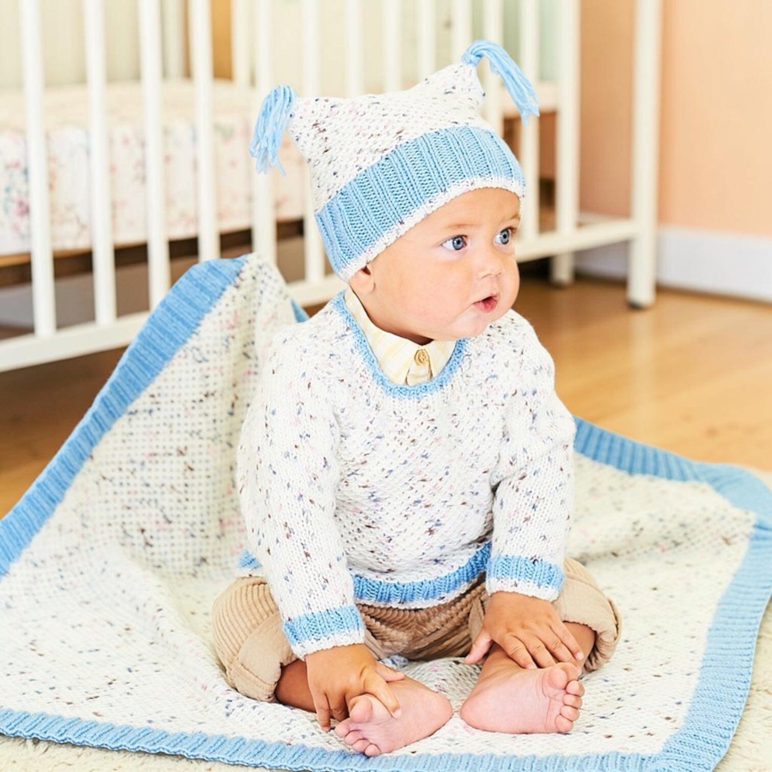 Sleepy Mornings Baby Boy Jumpers, Hat/ Blanket Knit in a Box