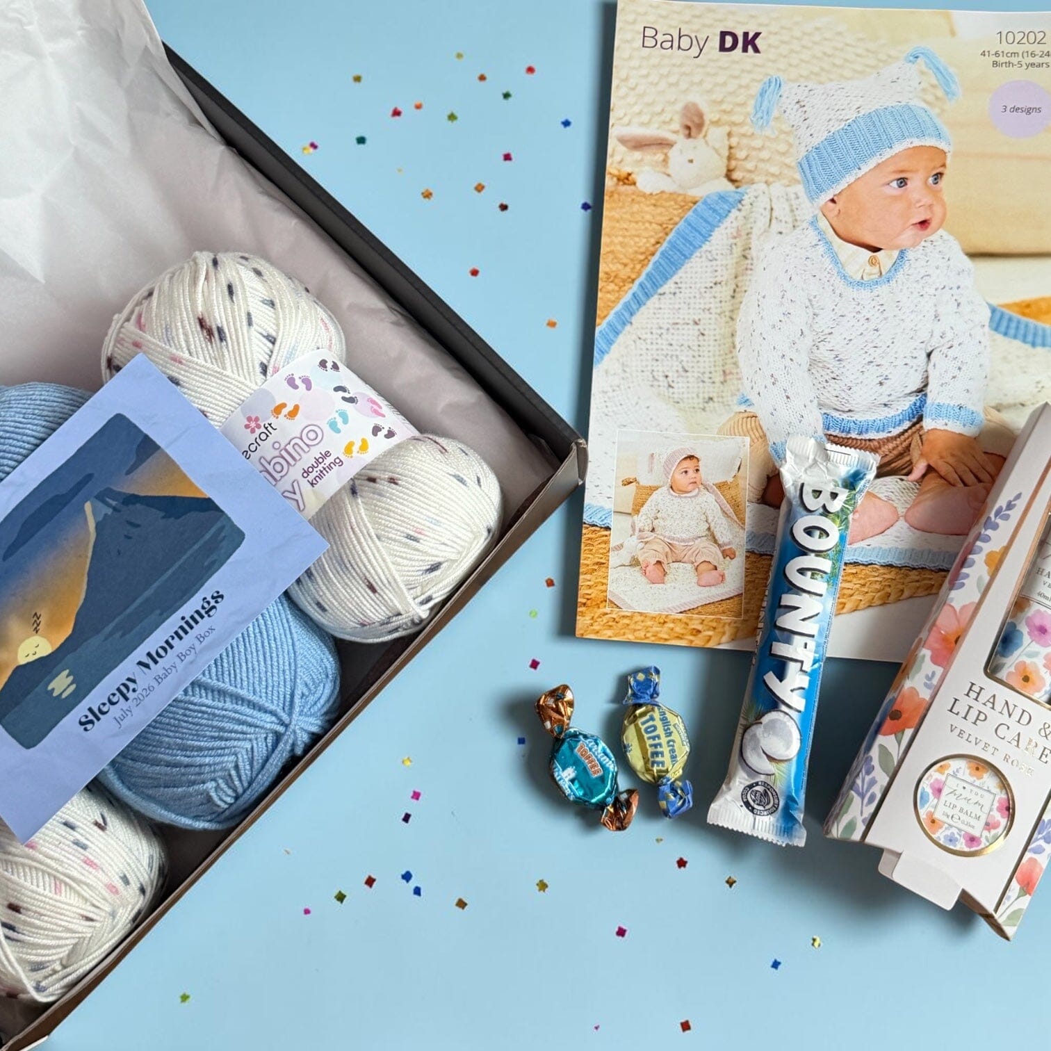 Sleepy Mornings Baby Boy Jumpers, Hat/ Blanket Knit in a Box