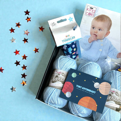 Tiny Astronaut Baby Boy Jacket/ Cardigan Knit in a Box