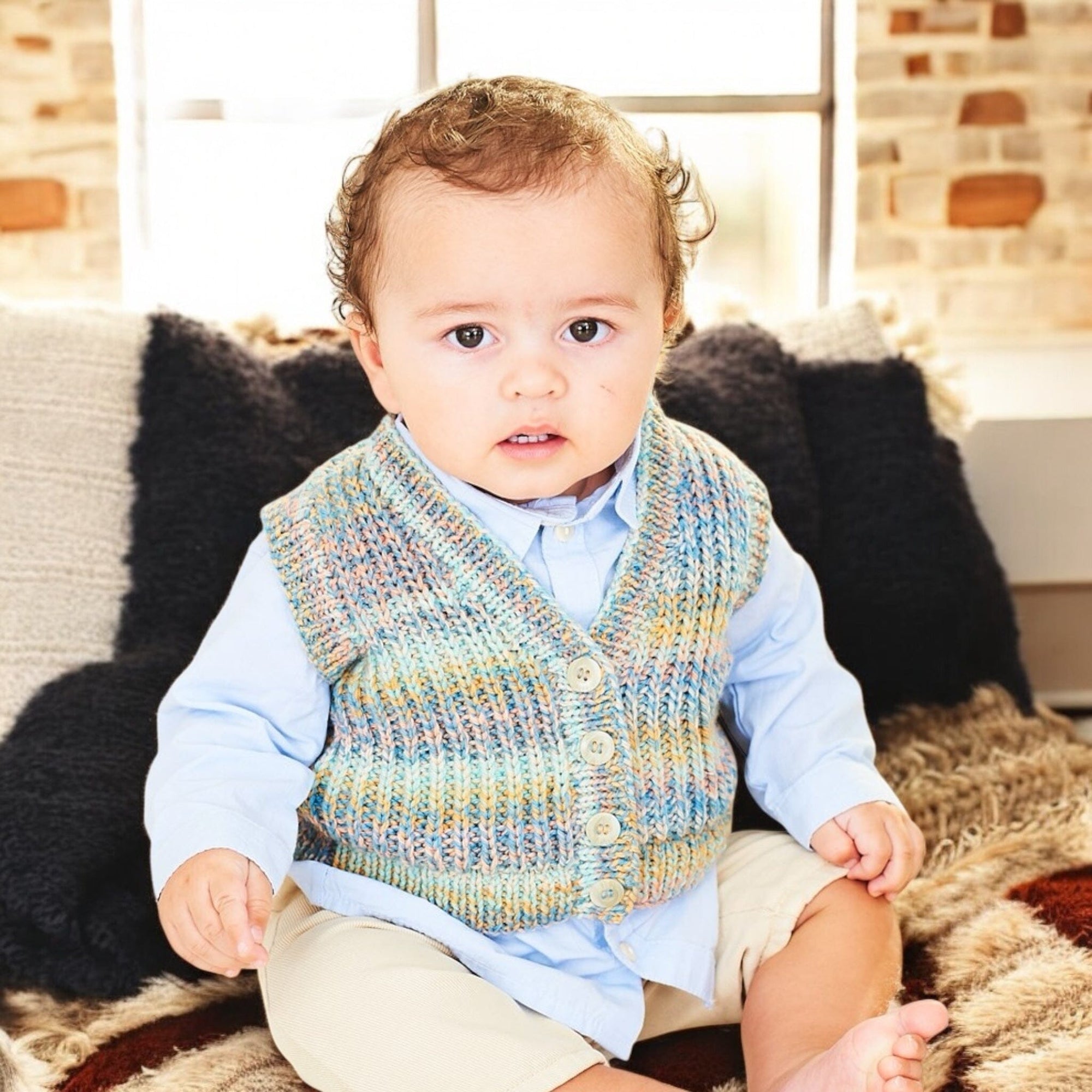 Warm Summer Days Baby Boy Waistcoat/ Cardigan Knit in a Box