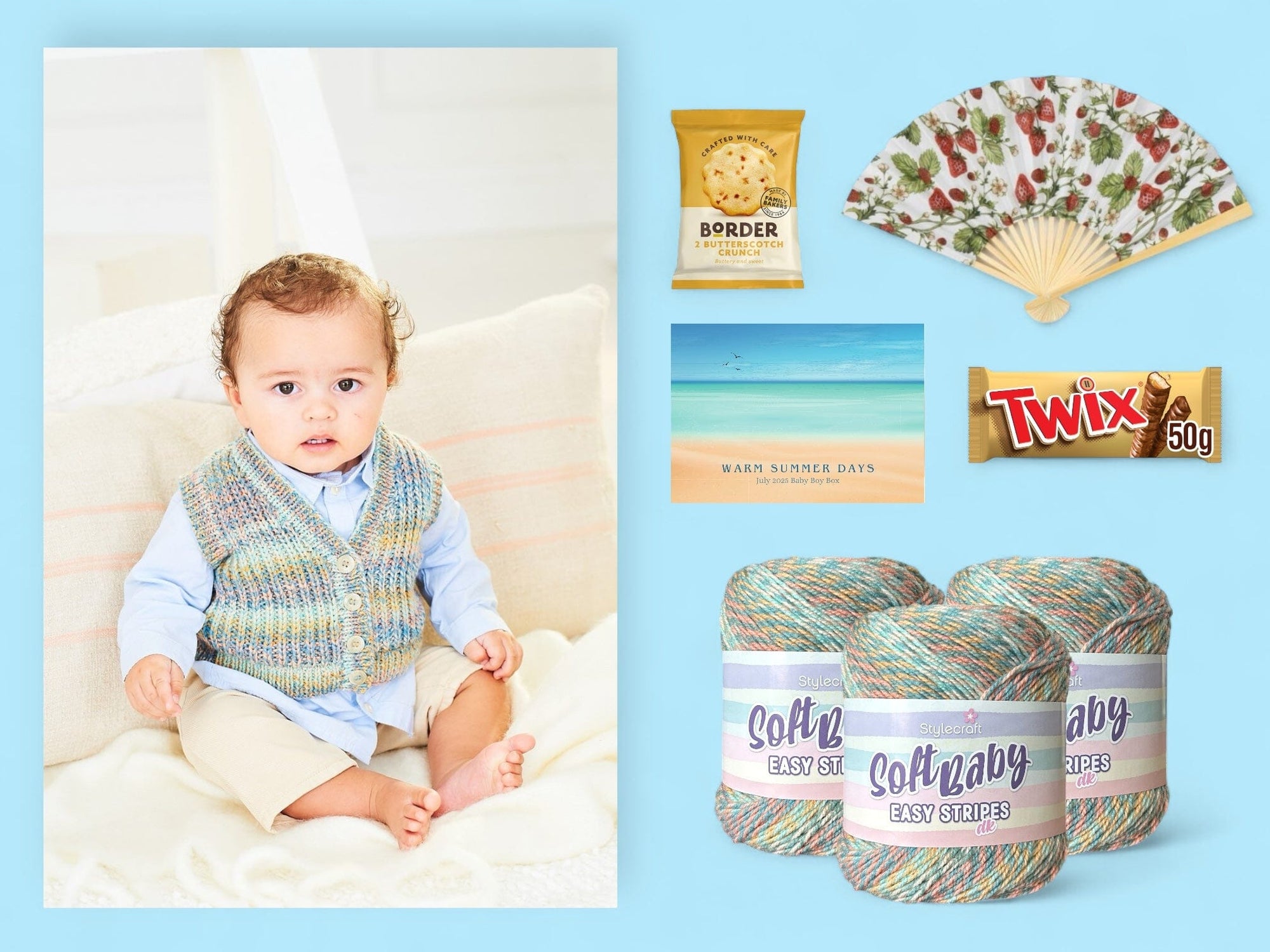 Warm Summer Days Baby Boy Waistcoat/ Cardigan Knit in a Box