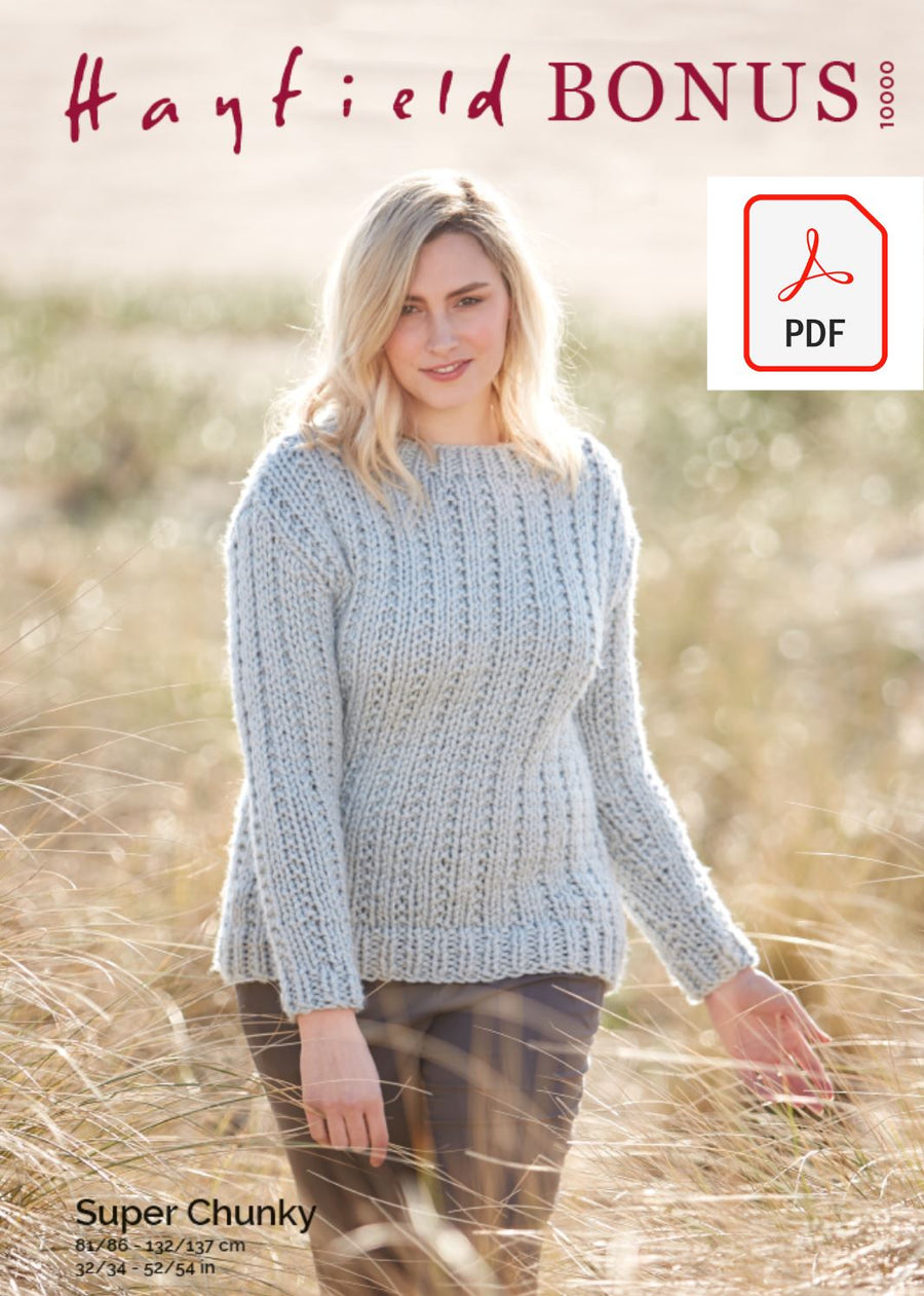 Hayfield 10000 Ladie Sweater in Bonus Super Chunky (PDF) Knit in a Box 