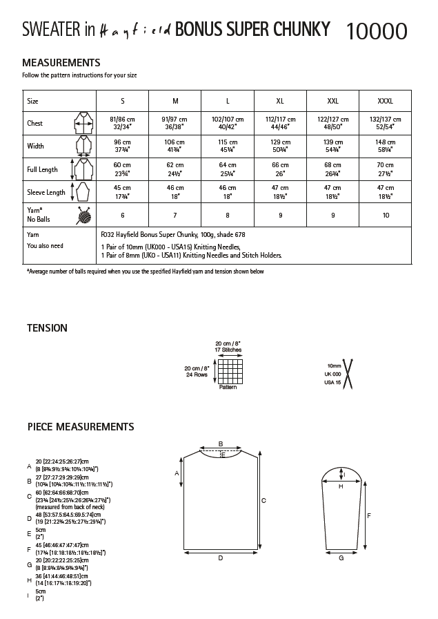 Hayfield 10000 Ladie Sweater in Bonus Super Chunky (PDF) Knit in a Box