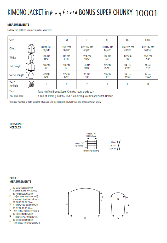 Hayfield 10001 Ladie Kimono Jacket in Bonus Super Chunky (PDF) Knit in a Box