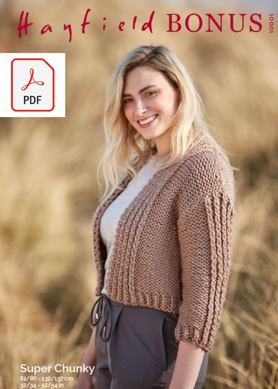 Hayfield 10001 Ladie Kimono Jacket in Bonus Super Chunky (PDF) Knit in a Box 