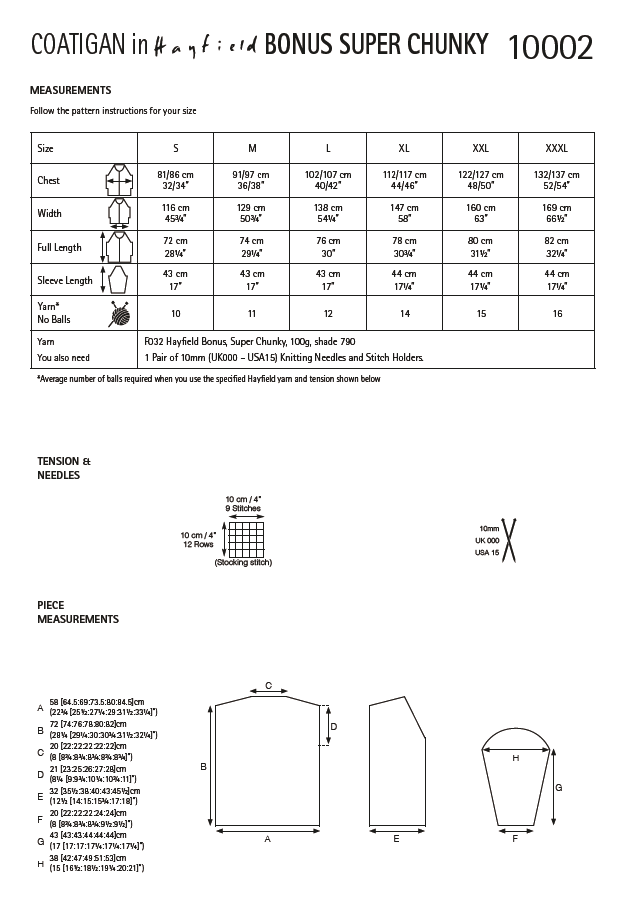 Hayfield 10002 Ladie Coatigan in Bonus Super Chunky (PDF) Knit in a Box
