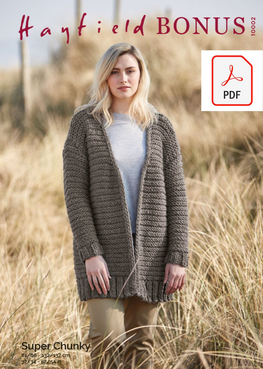 Hayfield 10002 Ladie Coatigan in Bonus Super Chunky (PDF) Knit in a Box 
