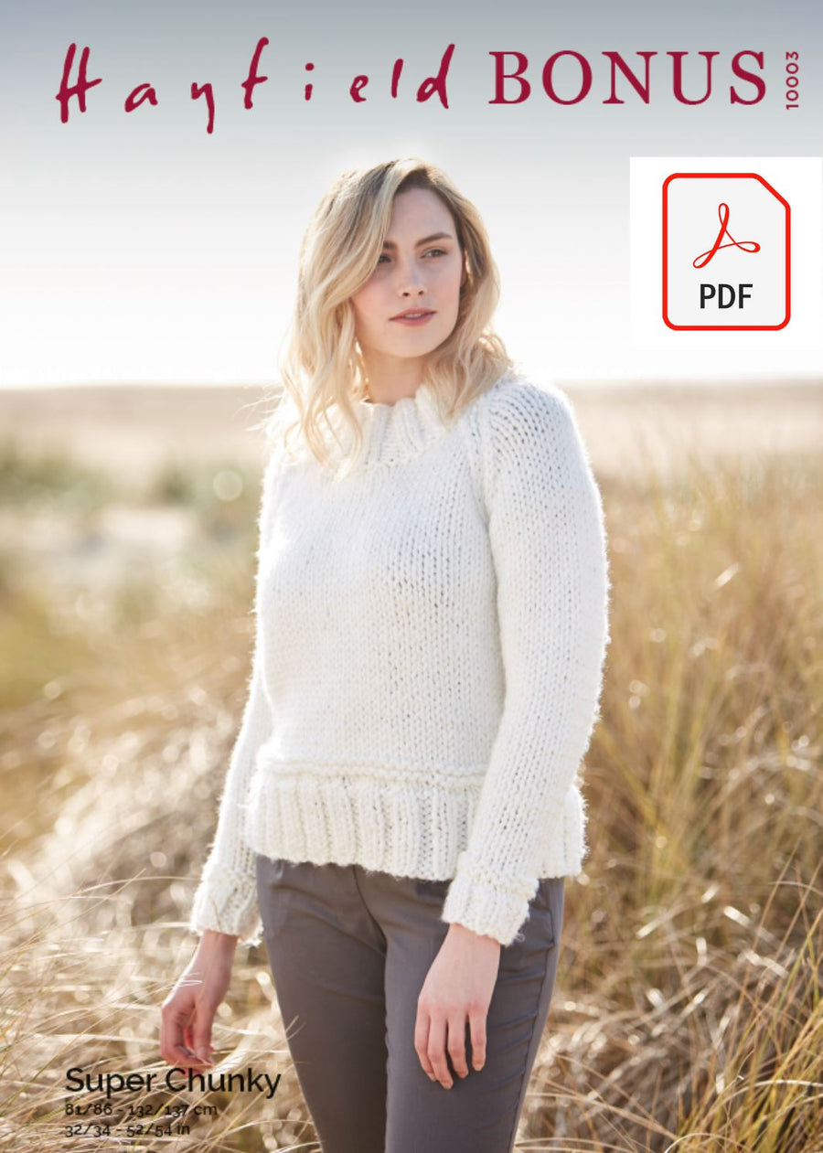 Hayfield 10003 Ladie Sweater in Bonus Super Chunky (PDF) Knit in a Box 