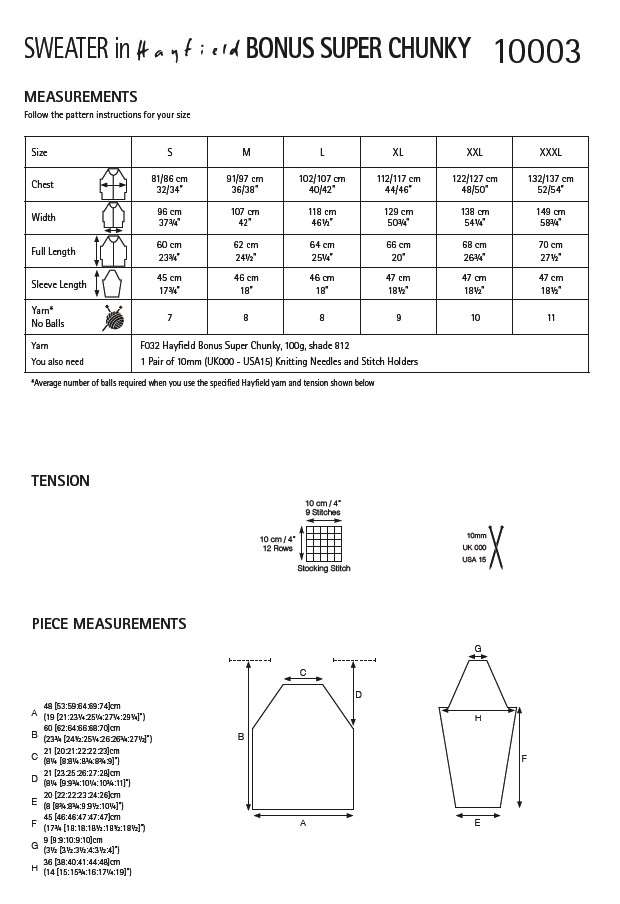Hayfield 10003 Ladie Sweater in Bonus Super Chunky (PDF) Knit in a Box
