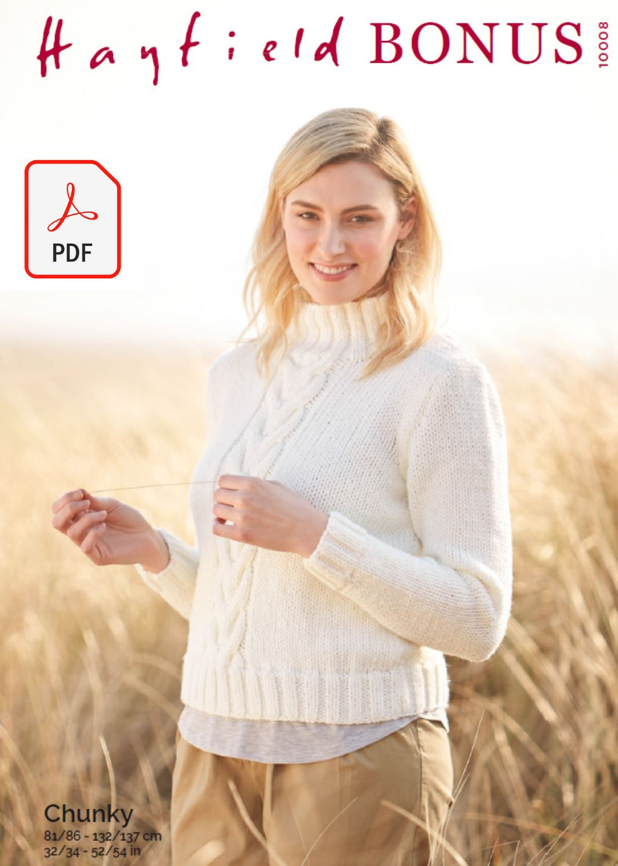 Hayfield 10008 Ladies Sweater in Bonus Chunky (PDF) Knit in a Box 
