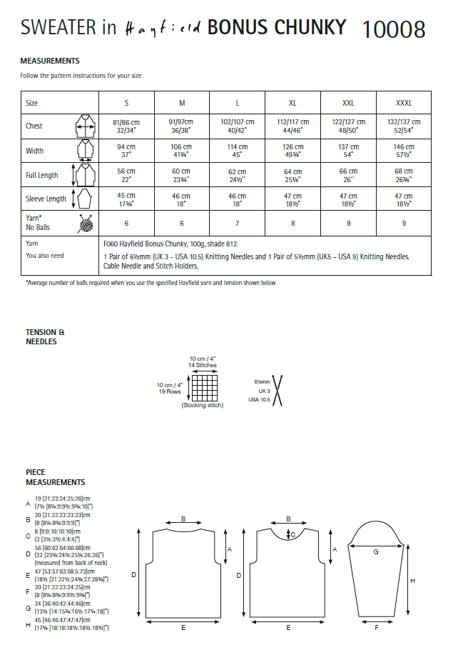 Hayfield 10008 Ladies Sweater in Bonus Chunky (PDF) Knit in a Box