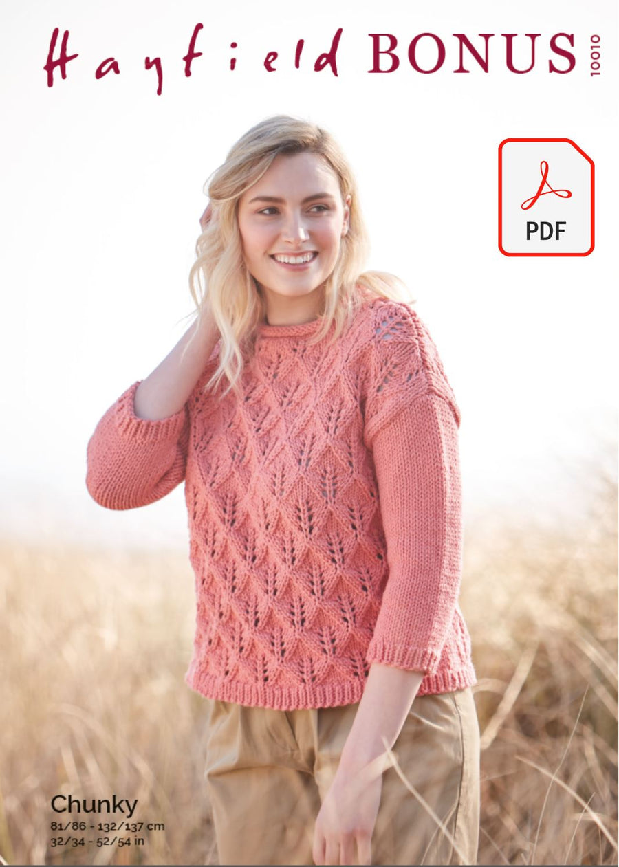 Hayfield 10010 Ladies Sweater in Bonus Chunky (PDF) Knit in a Box 