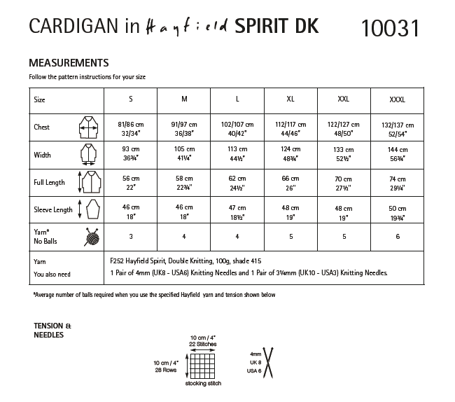 Hayfield 10031 Ladies Cardigan in Hayfield Spirit DK (PDF) Knit in a Box