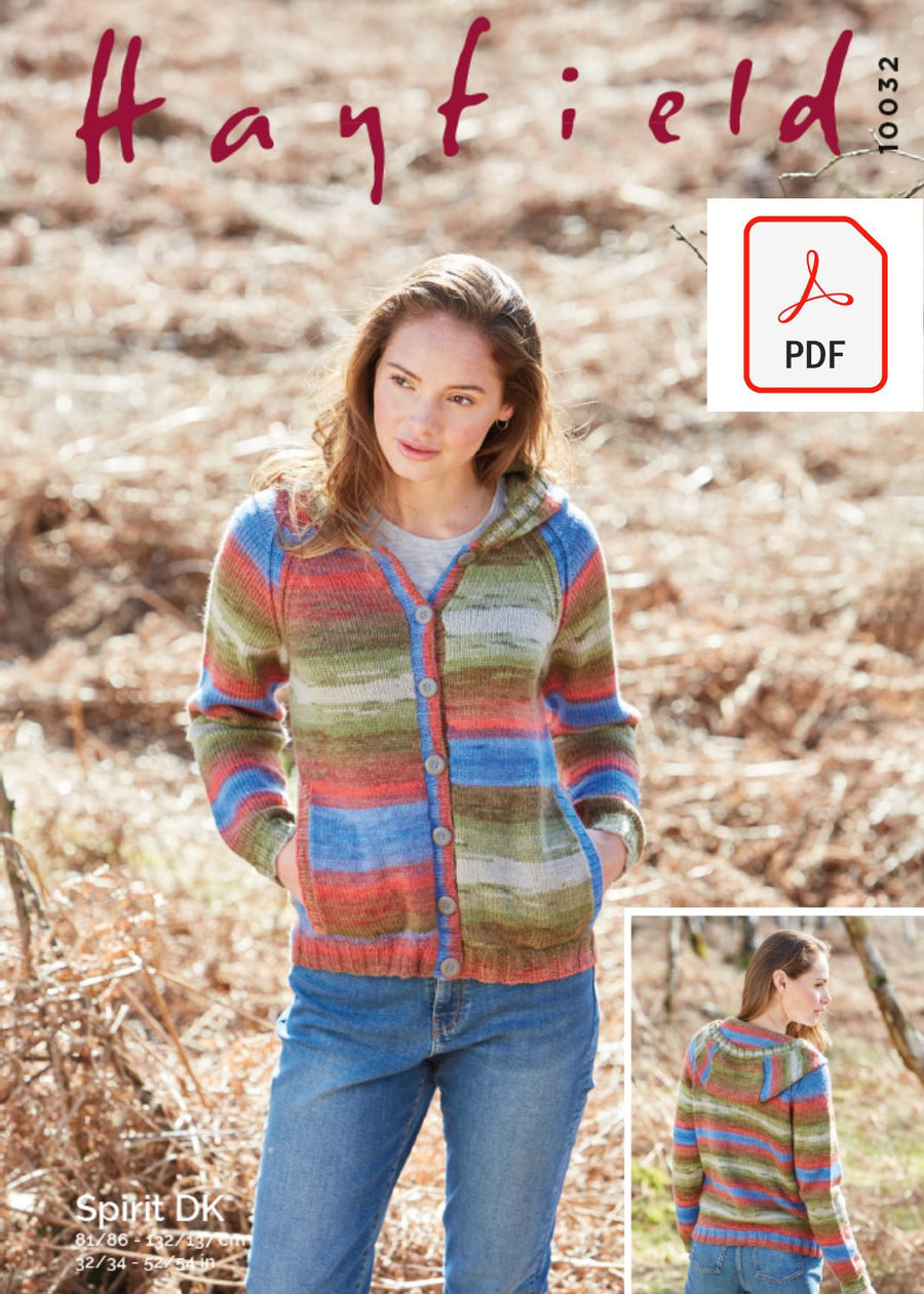 Hayfield 10032 Ladies Hooded Cardigan in Hayfield Spirit DK (PDF) Knit in a Box 