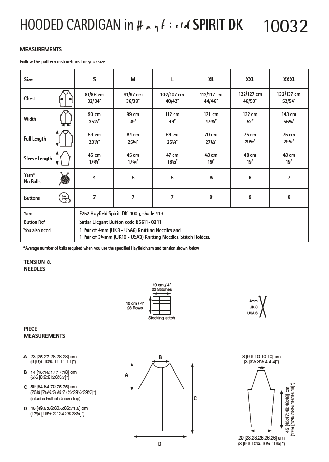 Hayfield 10032 Ladies Hooded Cardigan in Hayfield Spirit DK (PDF) Knit in a Box