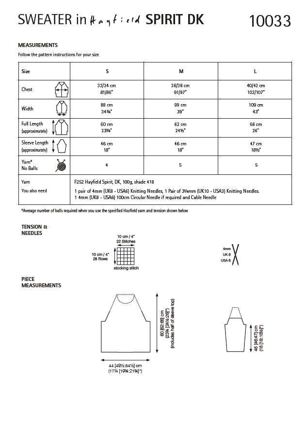 Hayfield 10033 Ladies Sweater in Hayfield Spirit DK (PDF) Knit in a Box