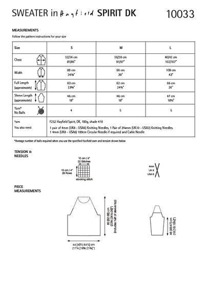 Hayfield 10033 Ladies Sweater in Hayfield Spirit DK (PDF) Knit in a Box