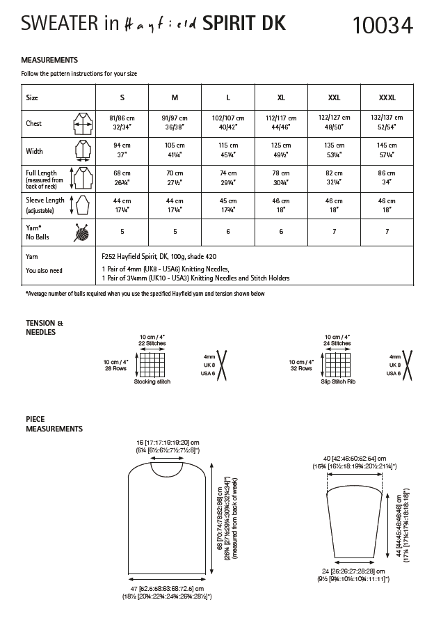 Hayfield 10034 Ladies Sweater in Hayfield Spirit DK (PDF) Knit in a Box