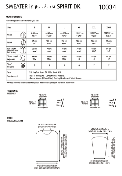 Hayfield 10034 Ladies Sweater in Hayfield Spirit DK (PDF) Knit in a Box