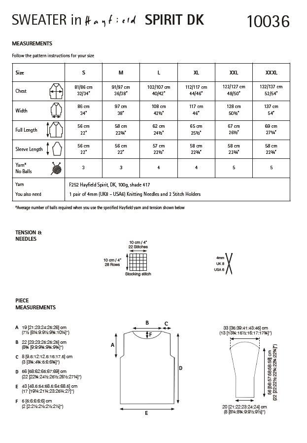 Hayfield 10036 Ladies Sweater in Hayfield Spirit DK (PDF) Knit in a Box