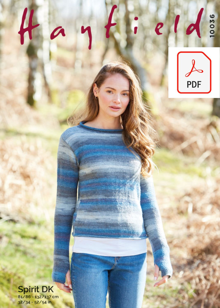 Hayfield 10036 Ladies Sweater in Hayfield Spirit DK (PDF) Knit in a Box 