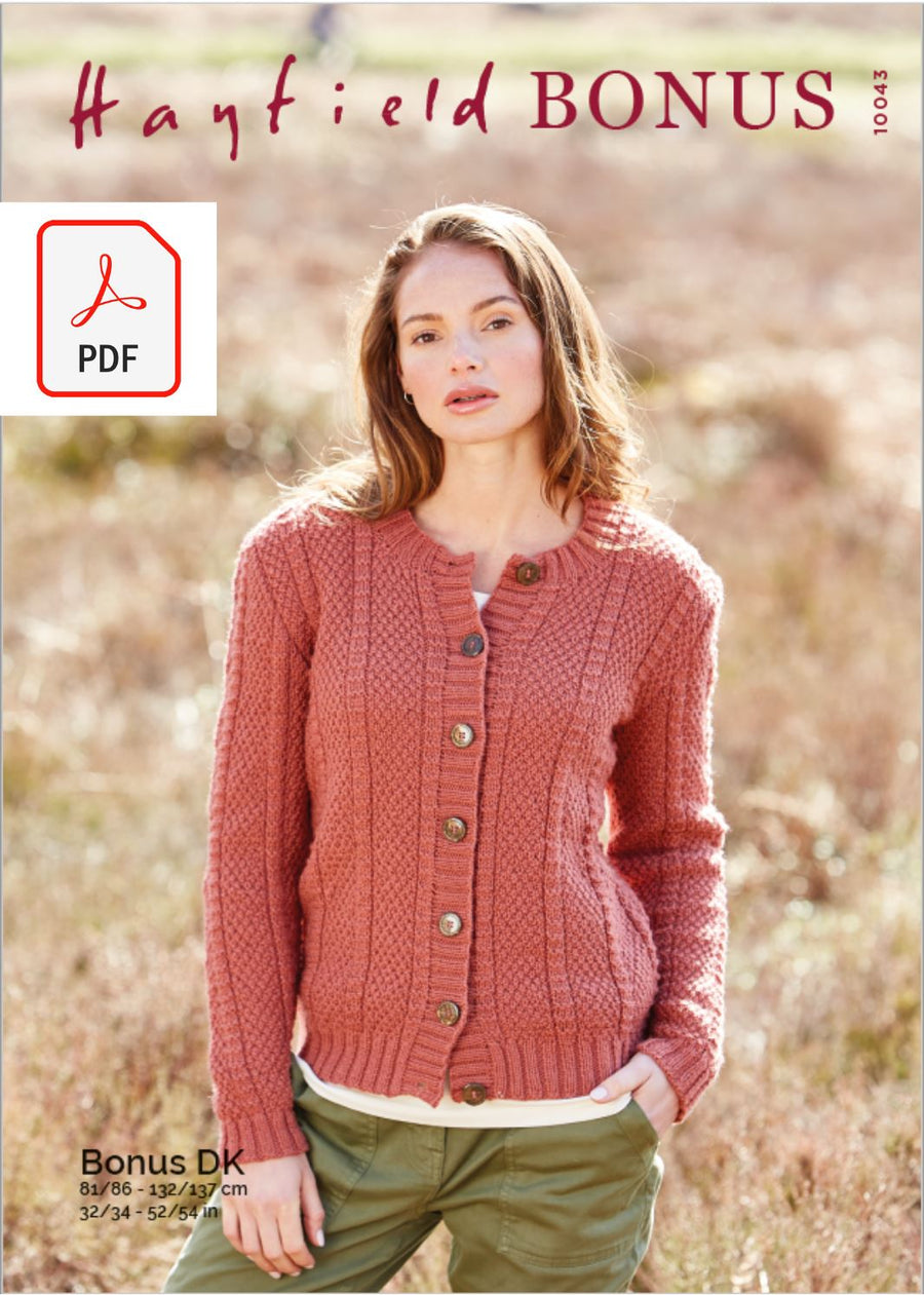 Hayfield 10043 Ladies Cardigan in Bonus DK (PDF) Knit in a Box 