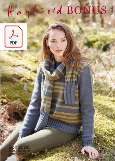 Hayfield 10044 Ladies Sweater & Scarf in Bonus DK (PDF) Knit in a Box