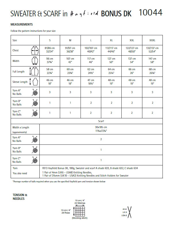 Hayfield 10044 Ladies Sweater & Scarf in Bonus DK (PDF) Knit in a Box