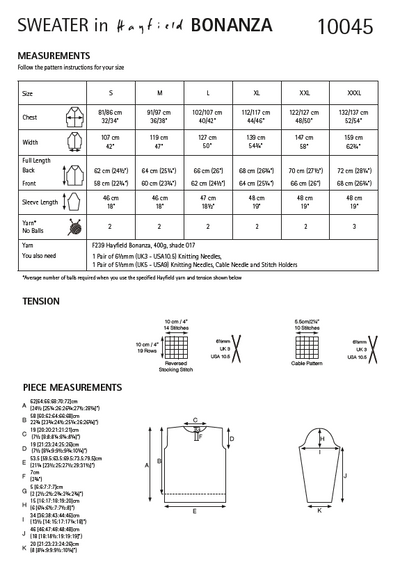 Hayfield 10045 Ladies Sweater in Hayfield Bonanza (PDF) Knit in a Box
