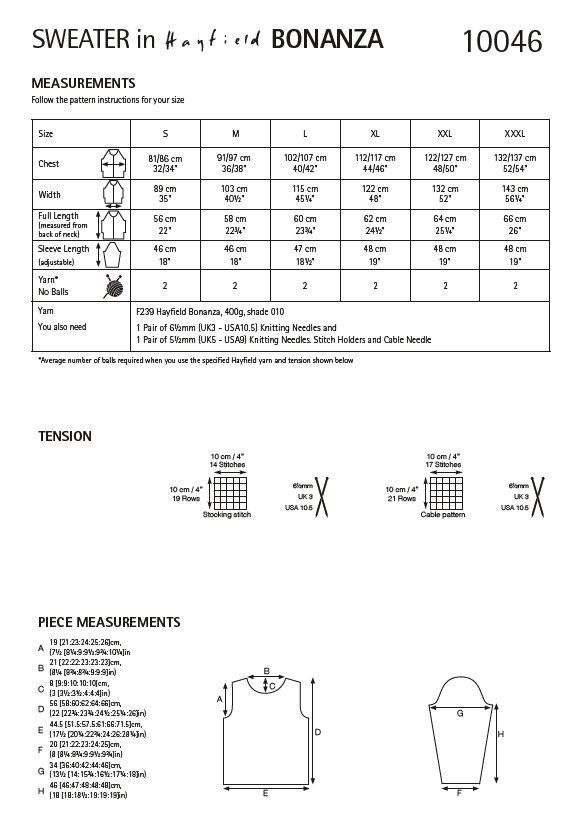 Hayfield 10046 Ladies Sweater in Hayfield Bonanza (PDF) Knit in a Box