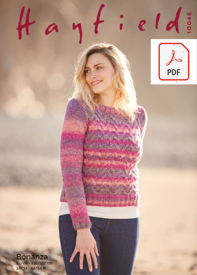 Hayfield 10046 Ladies Sweater in Hayfield Bonanza (PDF) Knit in a Box