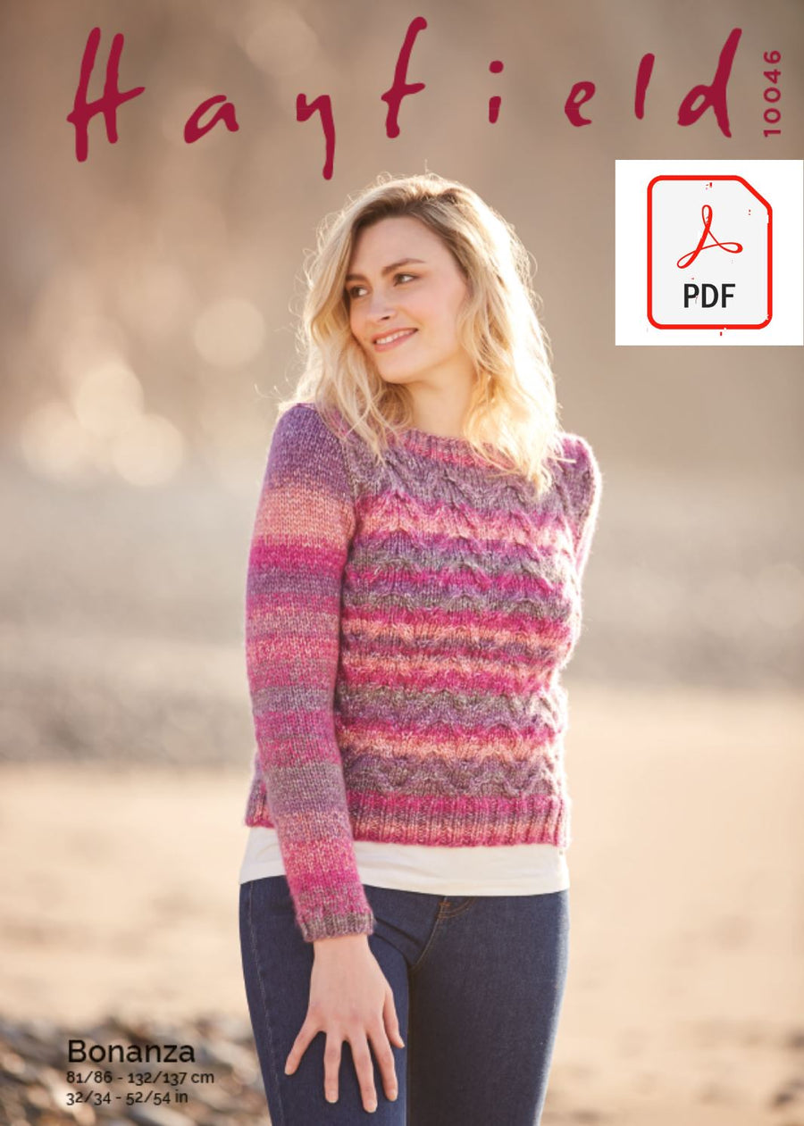Hayfield 10046 Ladies Sweater in Hayfield Bonanza (PDF) Knit in a Box 