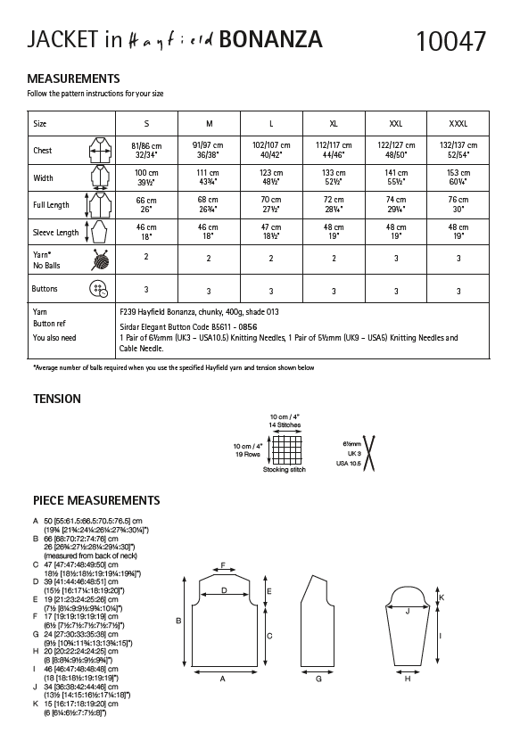 Hayfield 10047 Ladies Jacket in Hayfield Bonanza (PDF) Knit in a Box
