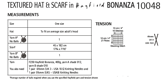 Hayfield 10048 Textured Hat & Scarf in Hayfield Bonanza (PDF) Knit in a Box