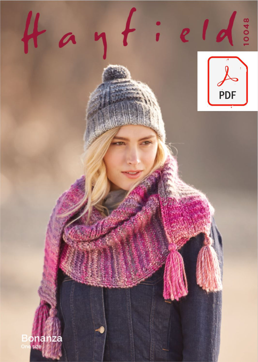 Hayfield 10048 Textured Hat & Scarf in Hayfield Bonanza (PDF) Knit in a Box 