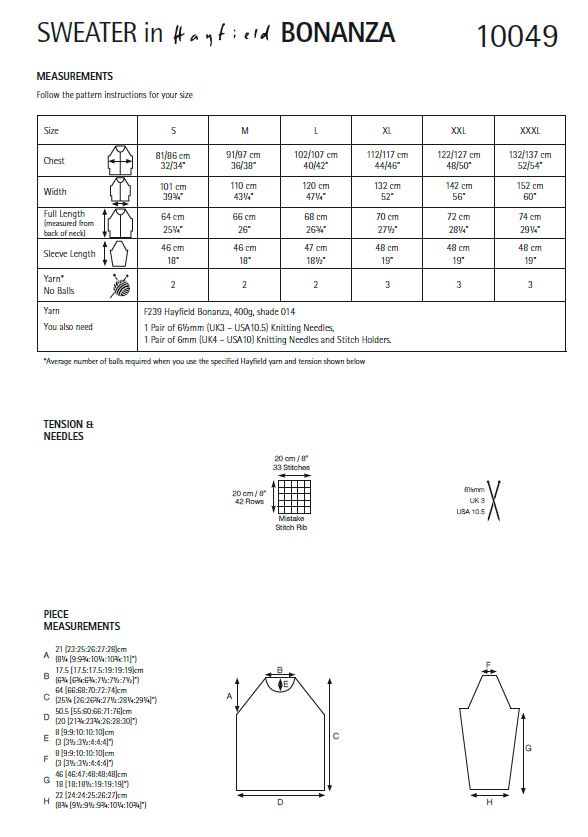 Hayfield 10049 Ladies Sweater in Hayfield Bonanza (PDF) Knit in a Box