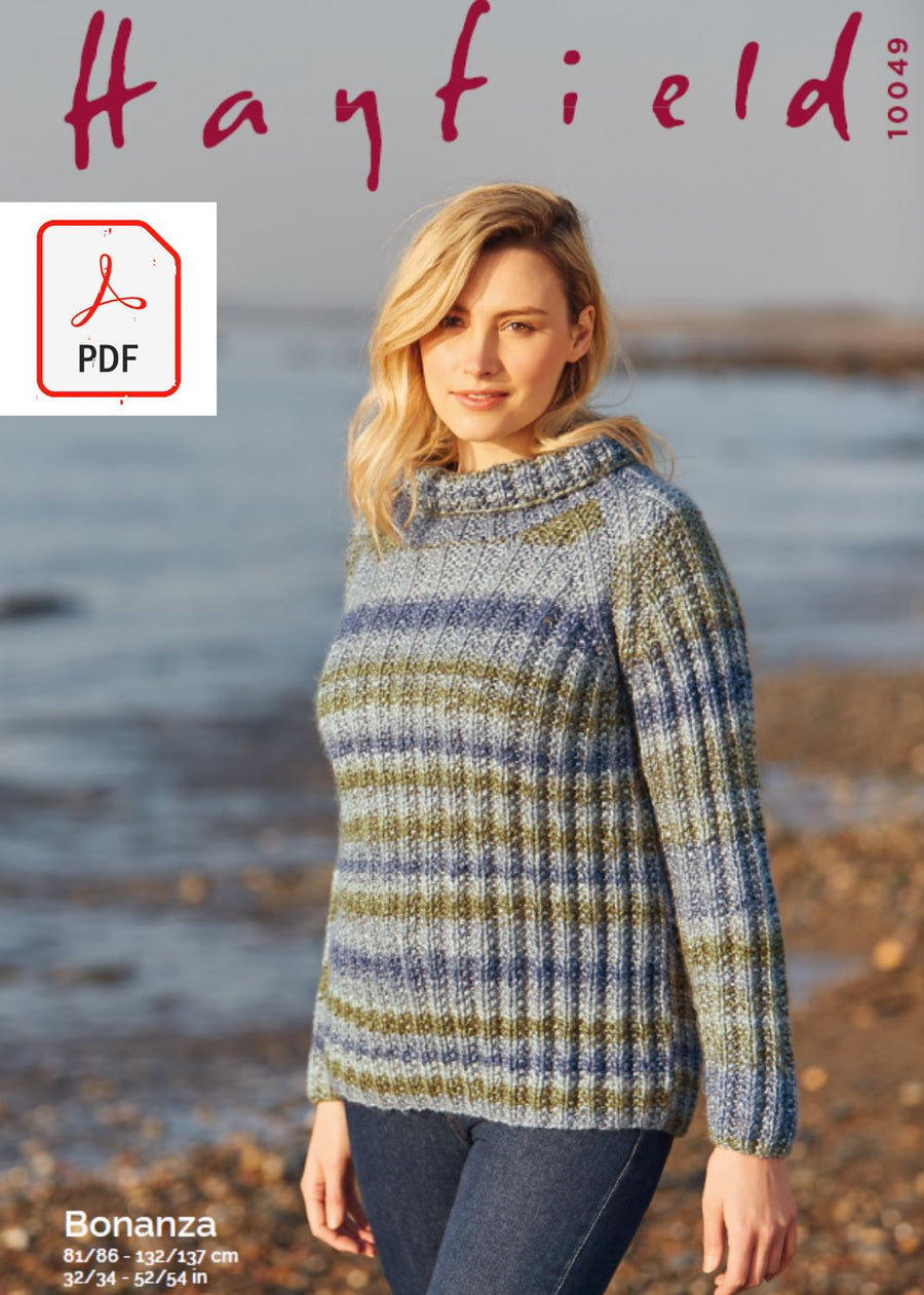 Hayfield 10049 Ladies Sweater in Hayfield Bonanza (PDF) Knit in a Box 