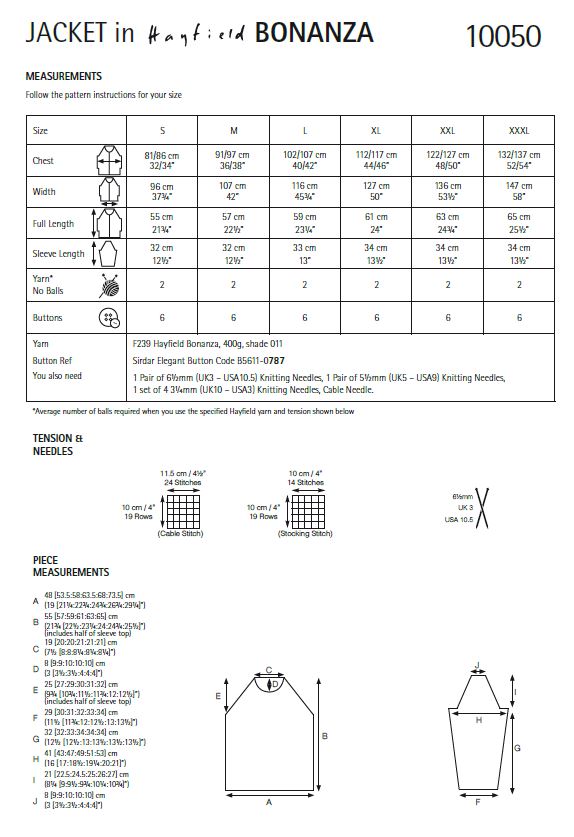Hayfield 10050 Ladies Jacket in Hayfield Bonanza (PDF) Knit in a Box