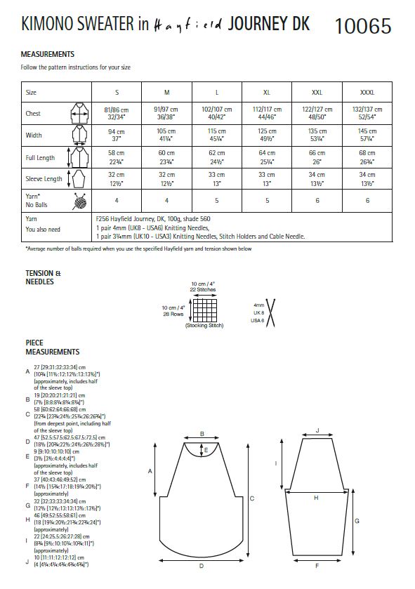 Hayfield 10065 Ladies Kimono Sweater in Hayfield Journey DK (PDF) Knit in a Box