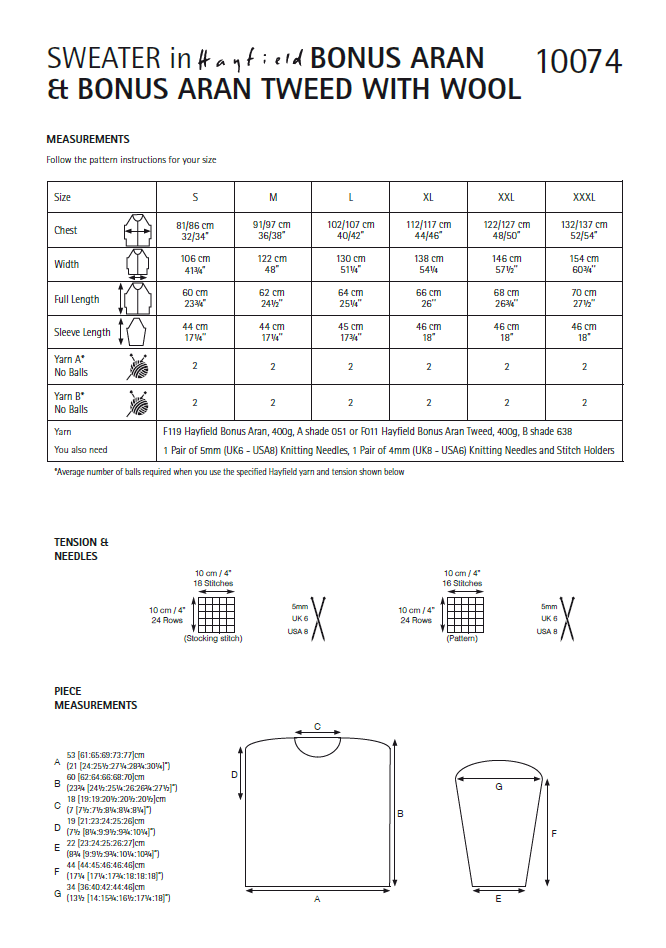 Hayfield 10074 Ladies Sweater in Bonus Aran & Bonus Aran Tweed with Wool (PDF) Knit in a Box