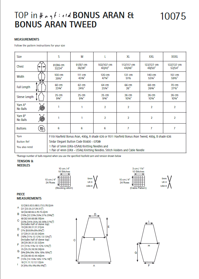 Hayfield 10075 Ladies Top in Bonus Aran & Bonus Aran Tweed with Wool (PDF) Knit in a Box