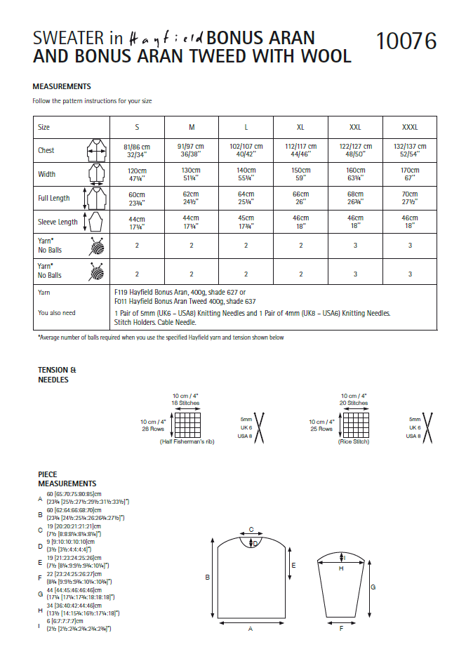 Hayfield 10076 Ladies Sweater in Bonus Aran & Bonus Aran Tweed with Wool (PDF) Knit in a Box