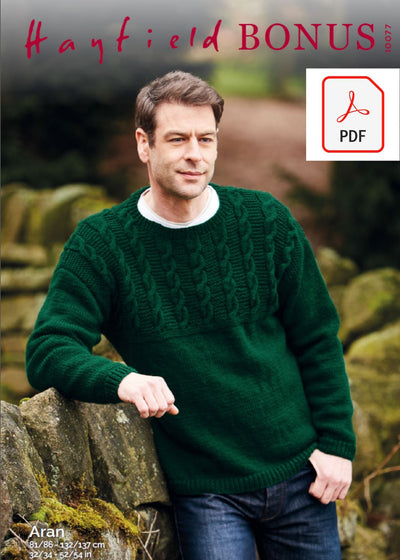 Hayfield 10077 Man Sweater in Hayfield Bonus Aran (PDF) Knit in a Box