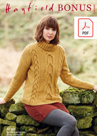 Hayfield 10080 Ladies Sweater in Hayfield Bonus Aran (PDF) Knit in a Box