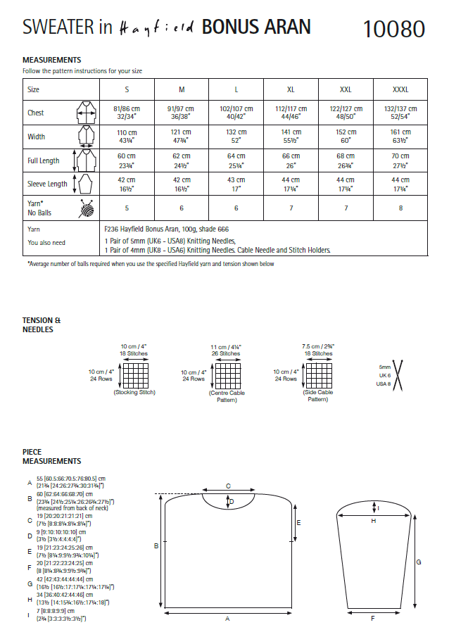 Hayfield 10080 Ladies Sweater in Hayfield Bonus Aran (PDF) Knit in a Box
