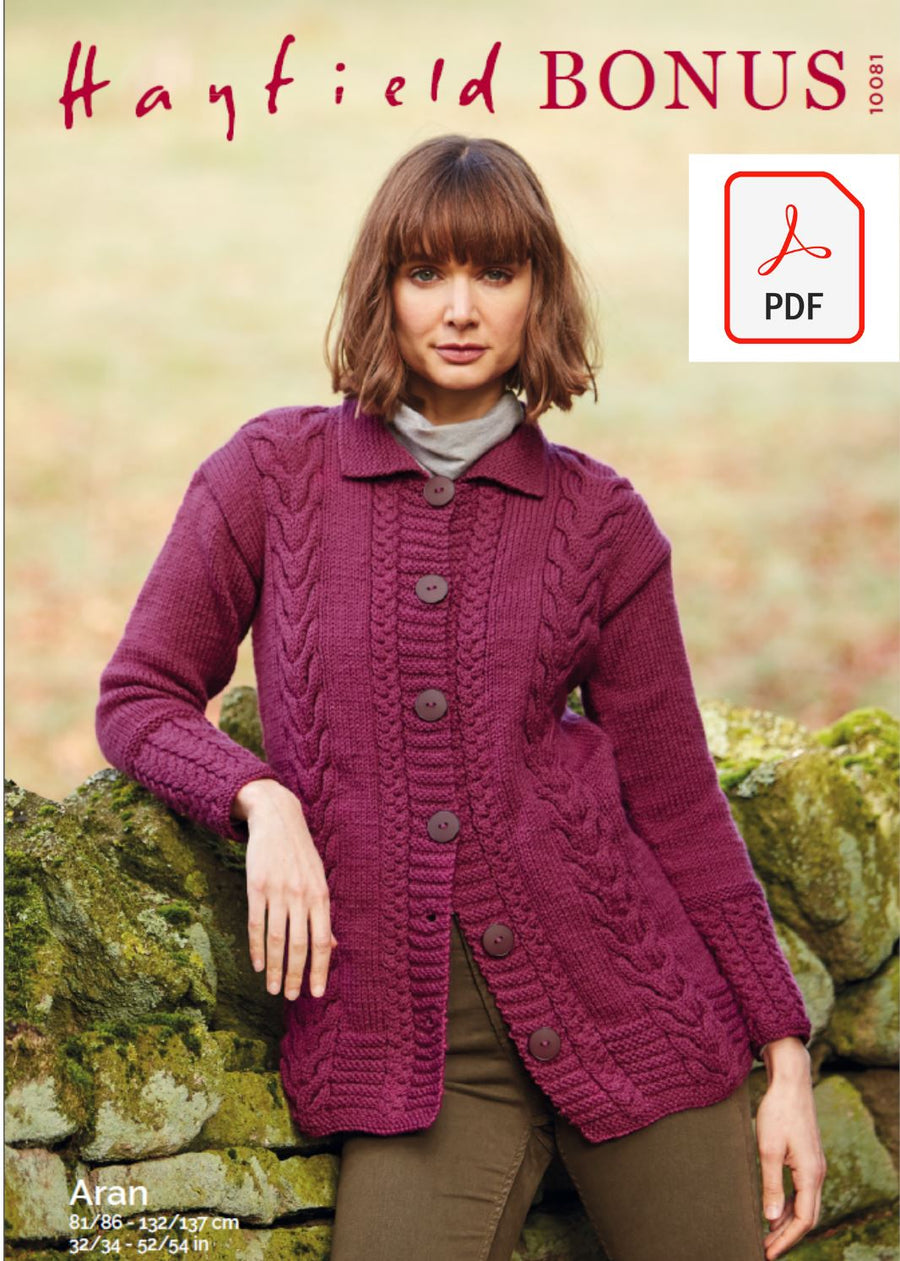 Hayfield 10081 Ladies Jacket in Hayfield Bonus Aran (PDF) Knit in a Box 