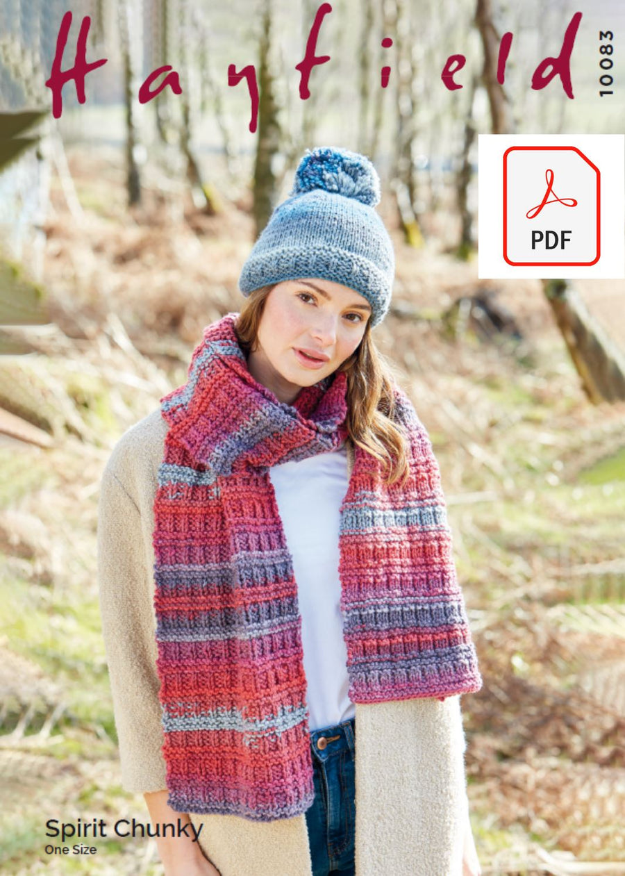 Hayfield 10083 Scarf & Hat in Hayfield Spirit Chunky (PDF) Knit in a Box 
