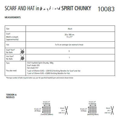 Hayfield 10083 Scarf & Hat in Hayfield Spirit Chunky (PDF) Knit in a Box