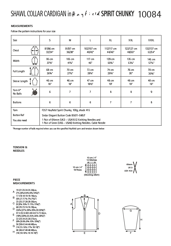 Hayfield 10084 Ladies Shawl Collar Cardigan in Hayfield Spirit Chunky (PDF) Knit in a Box